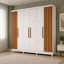 Ver imagem 1 de Guarda Roupa Casal Ripado 6 Pts c/ Pés Branco c/Naturale MDF Cabo Frio Bianchi