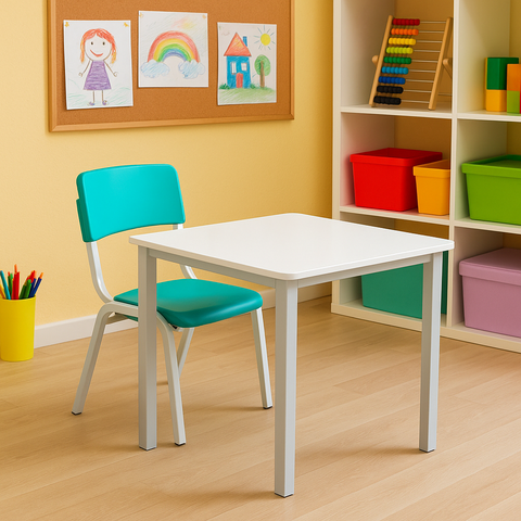 Mesa e Cadeira Infantil para Escola e Creche Azul Turquesa
