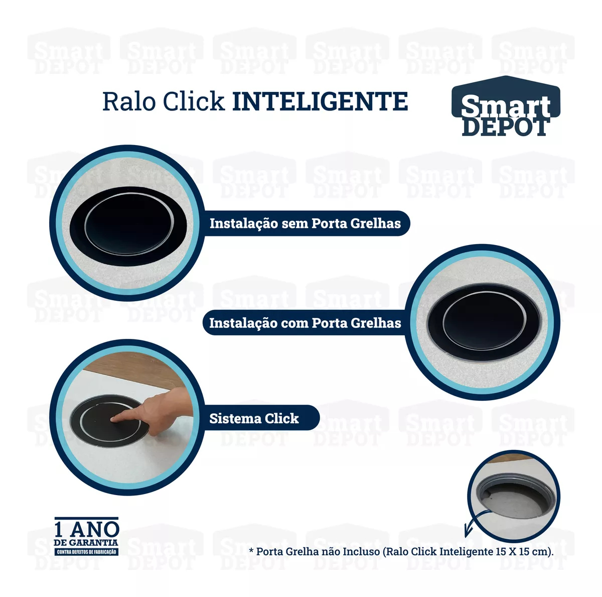 Ralo Click Redondo 15cm Smart Depot Ralo Inteligente Proteção contra Insetos Anti Odor Preto Fosco - 4