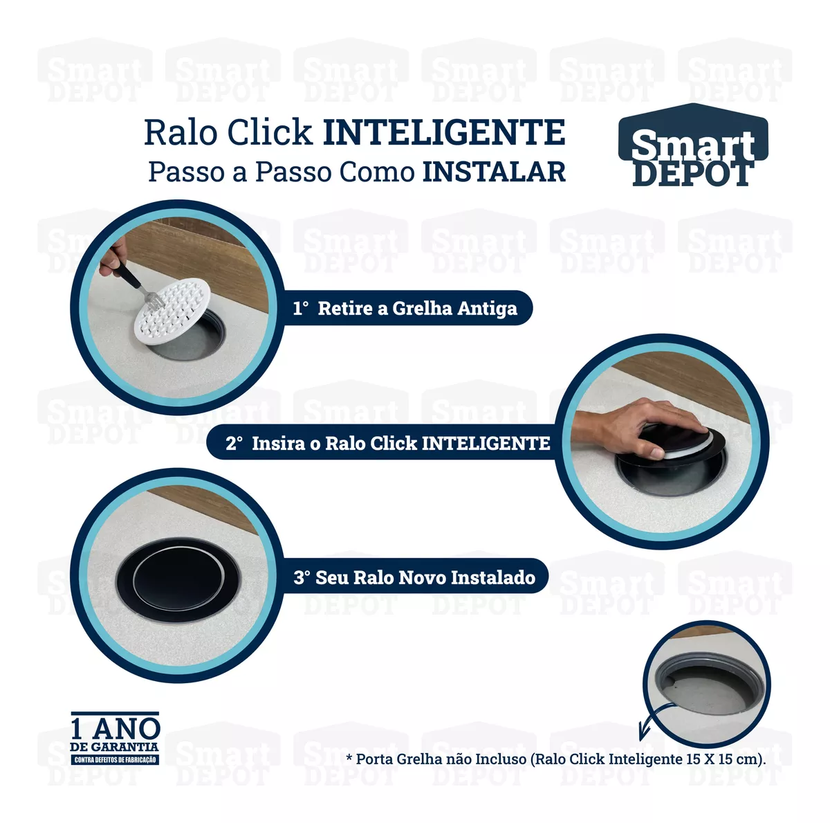 Ralo Click Redondo 15cm Smart Depot Ralo Inteligente Proteção contra Insetos Anti Odor Preto Fosco - 9