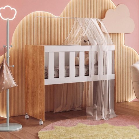 Mini Berço Moisés Multifuncional 100% MDF com Colchão Incluso Multimóveis Crtig-BER004 Branco/