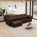 Ver imagem 1 de Sofá Retrátil Manual Sala de Estar Nolan Bipartido 297cm Conforto Premium em Couro Marrom Brilho G58