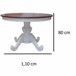 Mesa Clássica Saara 1,10 Entalhada Redonda Branco e Verniz Imbuia Soberati Mesa Clássica Saara Ental - 4