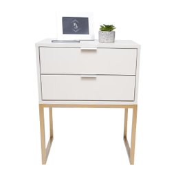 Mesa de Cabeceira Eco Industrial 40cm Branco 2 Gavetas Pés Ferro Dourado para Quarto Cama - 5