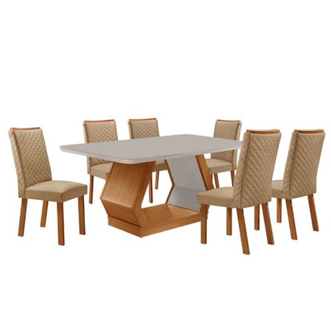 Mesa de Jantar Alvorada 180cm Tampo Mdf Vidro Canto Copo com 6 Cadeiras Lira