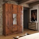 Ver imagem 1 de Guarda-roupa Solteiro Rústico 8 Portas 3 Gavetas Madeira Maciça com Espelho Mogano - Panorama Móveis