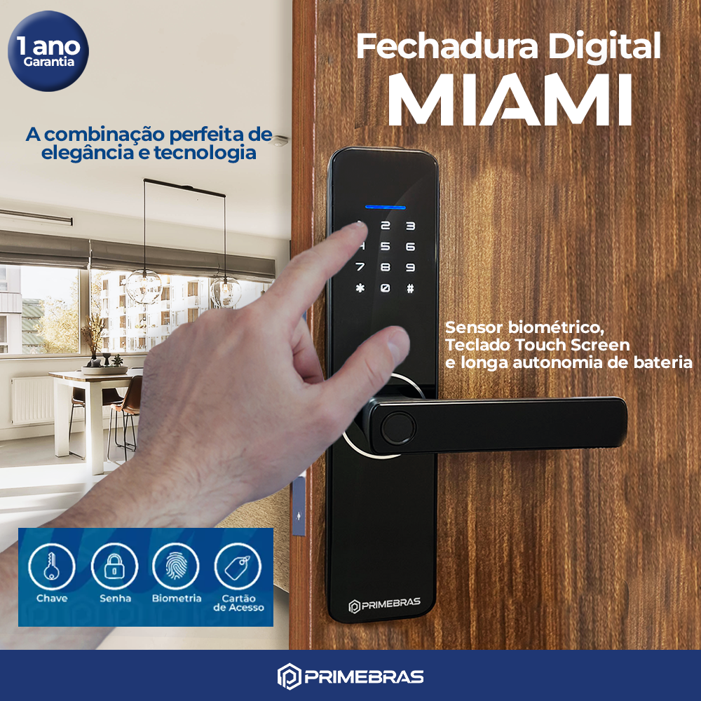 Fechadura Digital Biométrica Smart Primebras para Porta de Madeira - 3