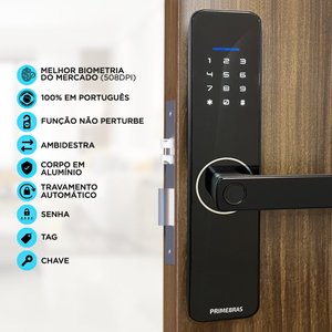 Fechadura Digital Biométrica Smart Primebras para Porta de Madeira