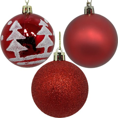Kit 27 Bolas Enfeite Natalino Árvore Natal Vermelho Glitter