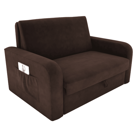 Sofá-Cama Baú Lyon Suede Marrom 140cm com Bolso Lateral e Alça Frontal para Sala