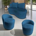 Ver imagem 1 de Kit Namoradeira + 2 Poltronas Yara Orgânica Bouclé Azul Marinho