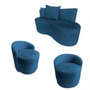 Ver imagem 2 de Kit Namoradeira + 2 Poltronas Yara Orgânica Bouclé Azul Marinho