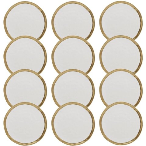 Jogo 12 Pratos Sobremesa 21cm Dubai Wolff Porcelana Branca Borda Dourada Pratinhos Mesa Posta