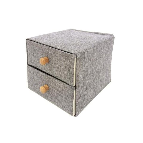 Caixa Organizadora 2 Gavetas Linho Cinza Com Puxador 20x22cm