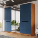 Ver imagem 1 de Guarda-roupa Casal Lisboa 6 Portas 4 Gavetas com Espelho Freijó/azul - Politorno