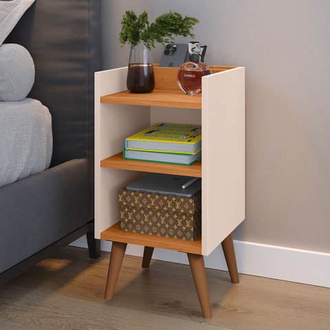 Mesa de Cabeceira Criado Quarto Escritório Max Retro - Off e Cinamomo