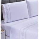 Ver imagem 1 de Jogo lençol Floral quarto casal Queen bordado 4 peças 2fronha: Branco com Cinza