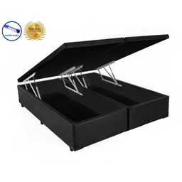 Base Box Baú King Bipartido Belos Sonhos Sintético Preto 49x193x203 - 1