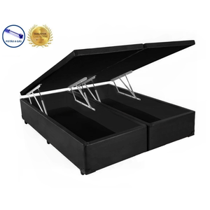 Base Box Baú King Bipartido Belos Sonhos Sintético Preto 49x193x203
