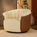 Ver imagem 2 de Poltrona Giratória Esther Courino Marrom | Linho Off White - Sallar Home