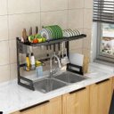 Ver imagem 1 de Organizador Cozinha Escorredor Louça 65cm Aço Inoxidável com Suporte Talheres Pratos Copos