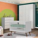 Ver imagem 1 de Conjunto para Quarto de Bebê Berço Cômoda e Roupeiros Branco Helene Phoenix Baby