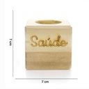 Ver imagem 3 de Porta Vela Quadrado Natal Saúde Madeira E Dourado 7Cm
