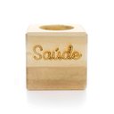Ver imagem 5 de Porta Vela Quadrado Natal Saúde Madeira E Dourado 7Cm