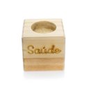 Ver imagem 2 de Porta Vela Quadrado Natal Saúde Madeira E Dourado 7Cm