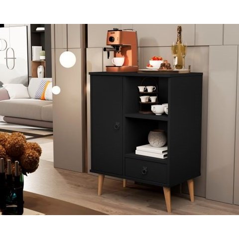 Buffet Aparador Cantinho do Café Retrô com Gaveta Porta e Nicho Tip Top:preto