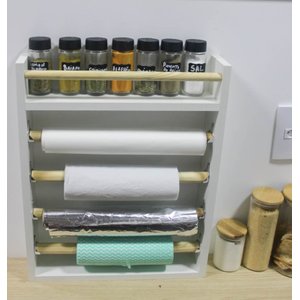 Suporte Suspenso Porta Papel Toalha + Porta Tempero - Escandinavo (acompanha Buchas e Parafusos)