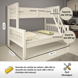 Beliche de Madeira com Cama de Casal Solteiro Totalità - 2