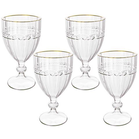 Jogo de Taças de Cristal Transparente Fio de Ouro Imperial 330ml 4 Peças - Lyor