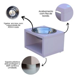 Comedouro Elevado Gato Cachorro Pet Mdf Luke - Inox - Rose - 4 Comedouro Elevado Gato Cachorro Pet Mdf Luke - Inox - Rose - 4