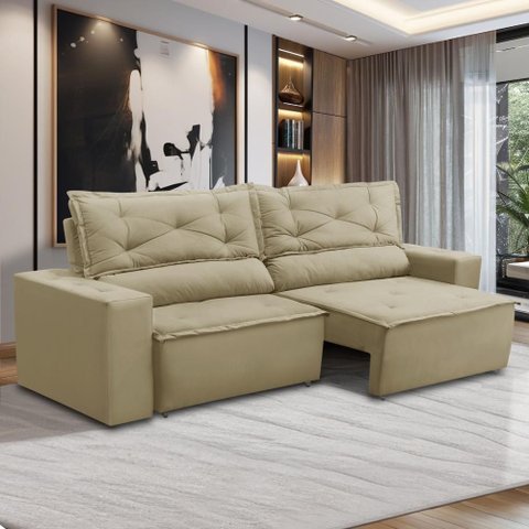 Sofá Retrátil e Reclinável 3 Lugares com Molas 2,00m Laura Suede Bege Rover & Beato