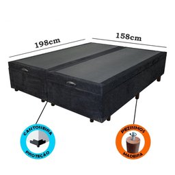 Cama Box Baú Queen Bipartido Suede Preto Com Pistão A Gás - 2