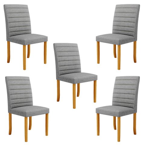 Kit 5 Cadeiras de Sala de Jantar Estofadas Veiga Madeira Maciça Linho Cinza G78 - Gran Belo Cadeira 