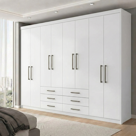 Guarda Roupa Casal 8 Portas e 6 Gavetas Master Branco