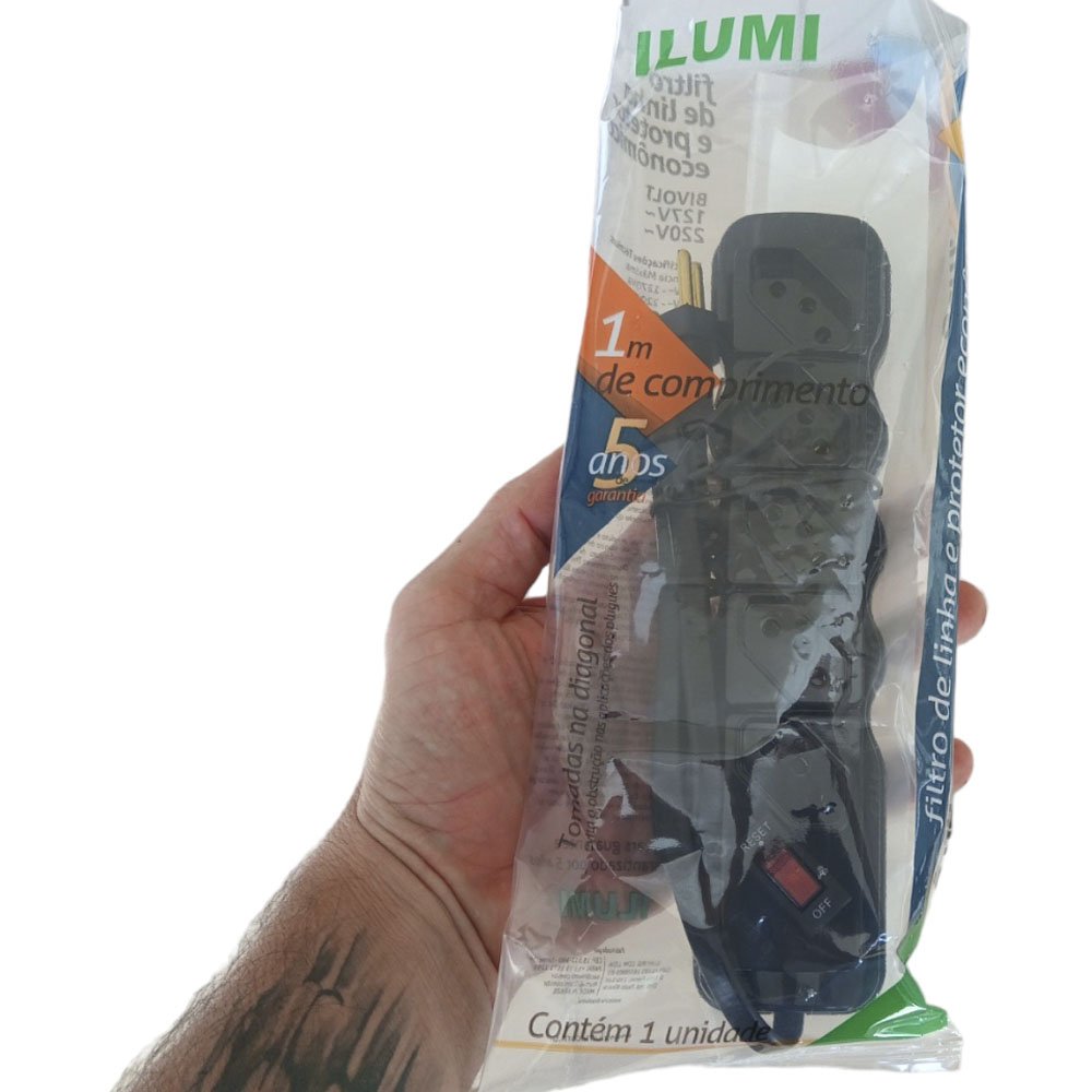 Filtro de Linha Bivolt com 5 Tomadas 127v 220v com Microdisjuntor Liga Desliga Preto - 4