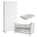 Ver imagem 1 de Berço Americano Lara com Colchão Gazin e Guarda Roupa Ternura Baby 3 Portas Branco Brilho Flex - Inc