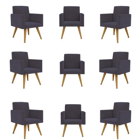 Kit 9 Cadeiras Poltronas Decorativa - Escritório - Recepção Cor:Cinza