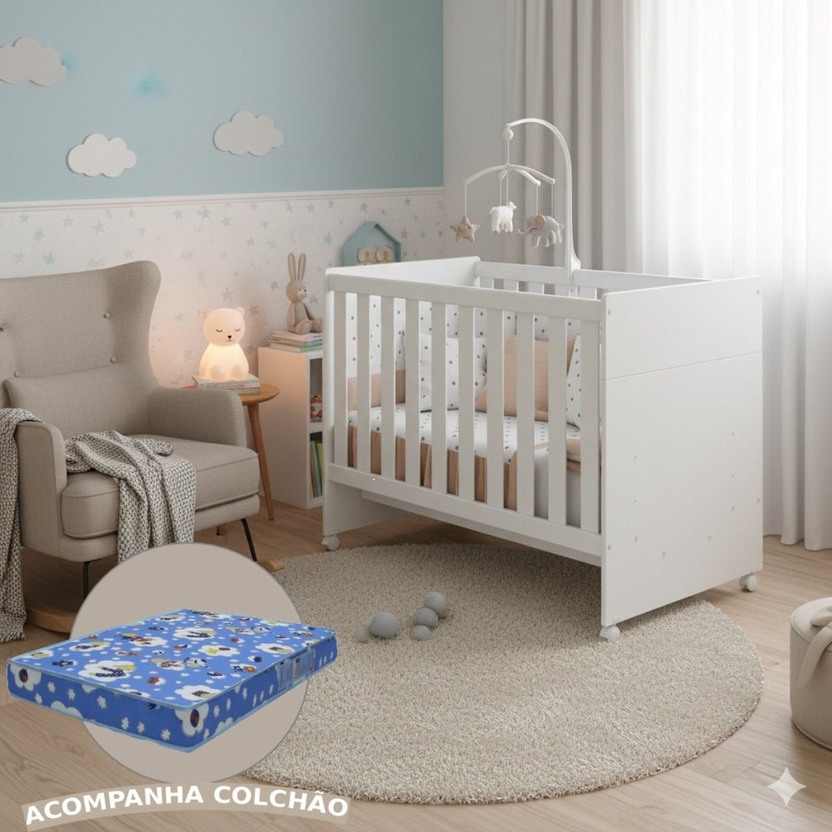 Berço com Colchão Katatau - Branco Fosco