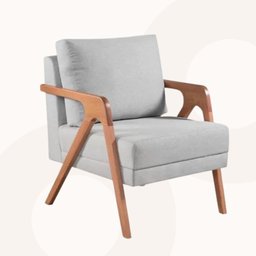 Kit 2 Poltronas Decorativa Mona Luxo Linho Cinza e Base Madeira Maciça - Saturno Decorações - 2