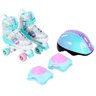 Patins Feminino Roller Infantil Azul Borboleta Kit Proteção Unitoys Tam 34-37 - 3
