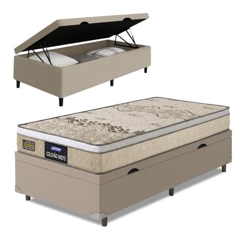 Cama Box Baú Solteiro Colchão Espuma D33 Fort 88x188x62cm