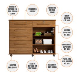Cômoda 6 Gavetas e Sapateira Gran Luxo - Amêndoa - 3