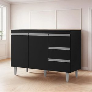 Balcão Gabinete de Pia Andréia 120cm Preto sem Tampo - Ajl Moveis
