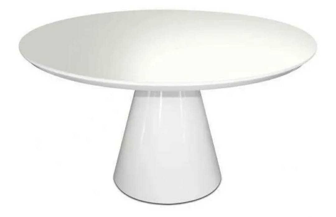 Mesa De Jantar Cone Laqueada Tampo Redondo De Vidro 100cm Branco ...