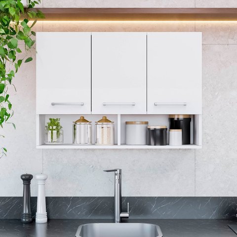 Armário de Parede Multiuso para Cozinha ou Lavanderia 3 Portas Branco