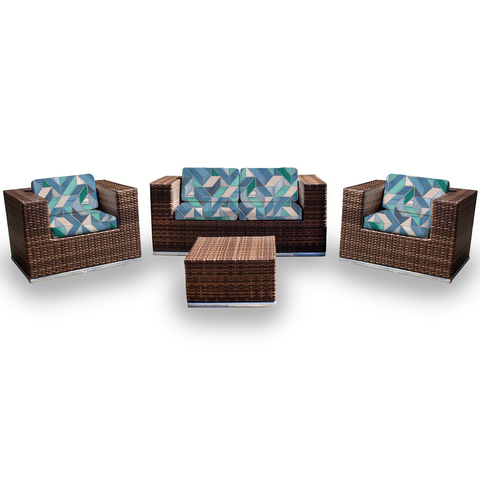 Conjunto de Sofá Fibra Sintética Quadrado- 1 Sofá 2L + 2 Poltronas + 1 Mesa Centro - Tecido Marajó